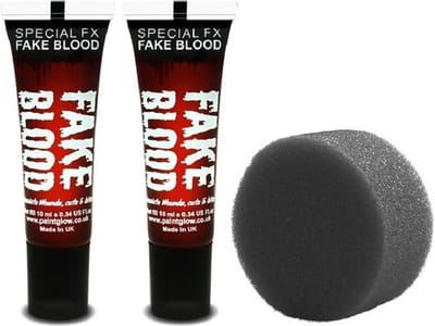 Halloween horror filmbloed/namaak/nepbloed 2x tubes van 13 ml rood met aanbreng sponsje - Wonden maken