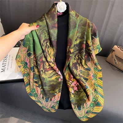 110X110Cm Dames Zijden Vierkante Sjaal Hijab Vrouwelijk Ontwerp Print Dames Sjaals Hoofdbanden Foulard Hoofdbanden Bufanda Grote Bandana Luxe One Size black