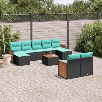 vidaXL - 10-delige - tuinbankset - met - kussens - van - zwart - polyrotan
