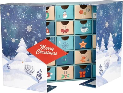 BRUBAKER Adventskalender om Zelf te Vullen - DIY-Kerstkalender om Open te Klappen met 24 Deurtjes voor Cadeaubonnen, Snoepjes en Andere Verrassingen - 27 cm Groot van Karton - Blauw