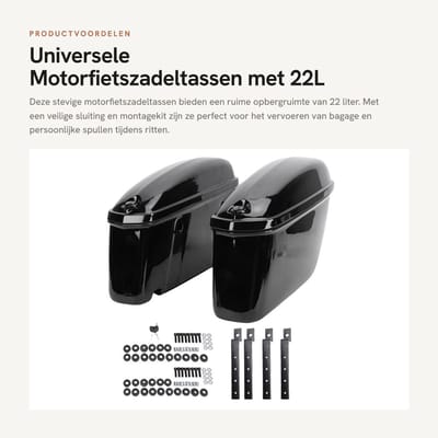 Dailygoods- Zadeltassen 22L Capaciteit - Harde Zadeltassen - Universele Motorfiets - Opbergdoos met Sloten - Montagekit - Veelzijdig Gebruik - Motorfietstassen