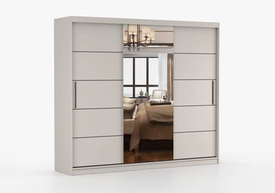 Schuifdeurkast ELBA I met Spiegel – 3-deurs kledingkast, legplanken en kledingroede – modern design – 250x218x61 cm - ELBA I (Kasjmier)