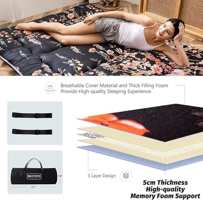 Futon Matras 100x200 cm – Japanse Opvouwbare Vloermatras van Katoen – Stevig & Ergonomisch – Geschikt voor Tatami, Vloer & Logeerkamer – Wit – Pauwhome