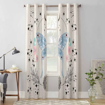 Boheemse Maan Sterren Vlinder Raamgordijnen voor Woonkamer Luxe Slaapkamer Gordijn Keuken Jaloezieën Draperieën Gordijnen 135W x 60H(cm) x1