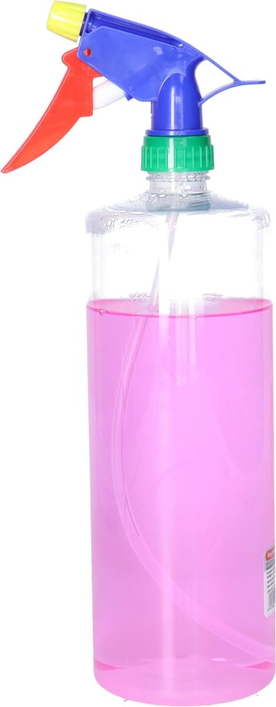 Plasticforte Plantenspuit met een inhoud van 1000 ml - transparant - verstuiver kop multi kleuren - 30 cm
