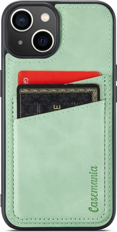 Suede back cover met pasjes vakje - Geschikt voor iPhone 13 / iPhone 14 - Suede/TPU backcover - Mintgroen (Pistasche)