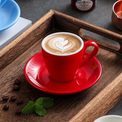 80ML Kleur Keramische Koffiekop Set Afternoon Tea Kopjes en Schoteltjes Ontbijt Melk Mok Keramische Espresso Koffiekop 80ML red