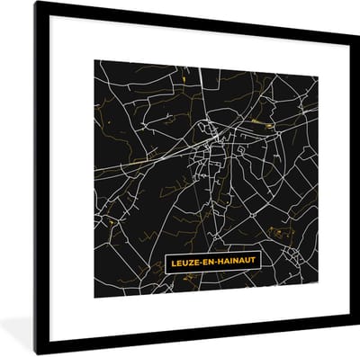 Fotolijst incl. Poster - Leuze-en-Hainaut - Plattegrond - Kaart - Stadskaart - Goud - 40x40 cm - Posterlijst