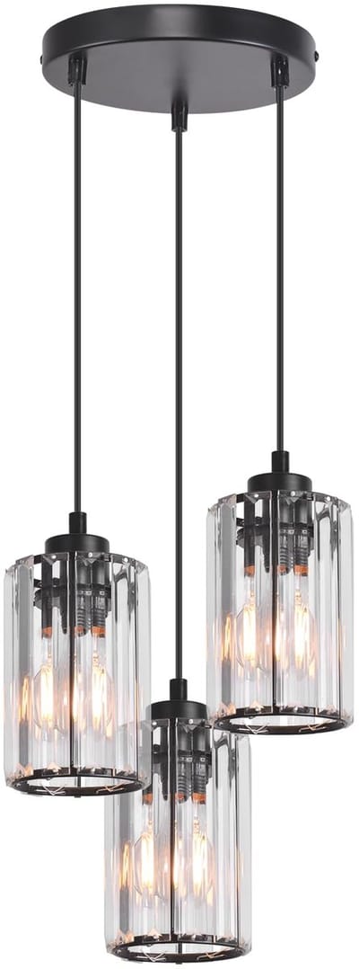 Glitzerlife – Hanglampen – 3-lichts industrieel design dimbare hanglamp – Eettafel hanglamp LED geschikt – zwart metalen armatuur – Ø60cm – woonkamer & keuken verlichting