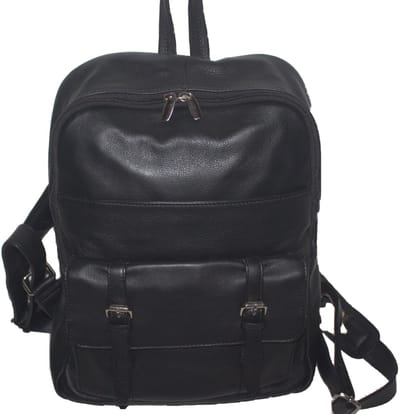 OI zwarte leren Rugzak Martijn / rugtas met rits en ruimte voor laptop / lederen schooltas met laptop vak / zwart leer / 518