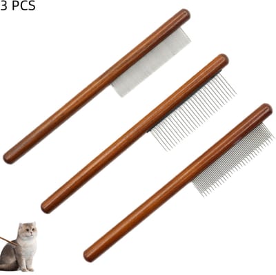 3 stuks - Verzorgings kammen voor huisdieren - professionele houten kattenkam - massief houten kattenkammen - Het kan klitten en insecten uit de vacht van huisdieren verwijderen - 20cm