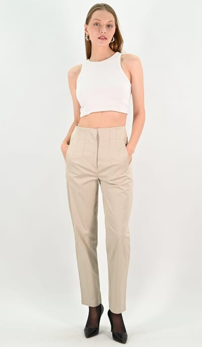 YesMooi - Rechte Broek met Hoge Taille - Beige - S (36)