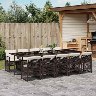 vidaXL - 11-delige - Tuinset - met - kussens - poly - rattan - bruin