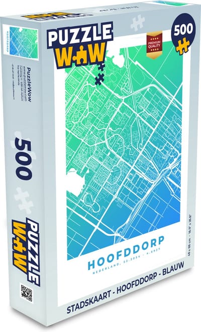 Puzzel Stadskaart - Hoofddorp - Blauw - Legpuzzel - Puzzel 500 stukjes - Plattegrond