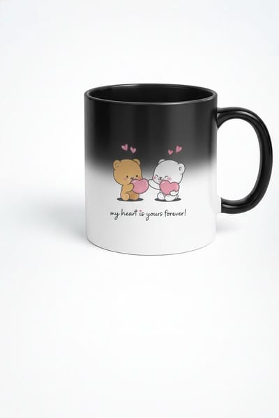 Magische Mok 'My Heart Is Yours Forever' - Liefdesberen & Harten - Warmtegevoelig Cadeau