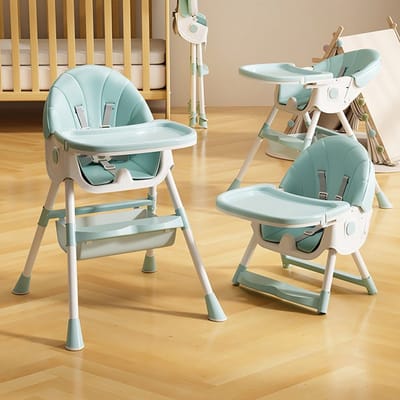 PIPIPOXER 3-in-1 kinderstoel met veiligheidsgordel, opvouwbaar, in hoogte verstelbaar frame, afneembaar eetblad,Blauw