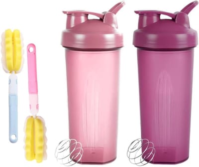 Proteïne Shakerflessen Set van 2 - 600 ml - Mixball Roestvrij Staal - Schuimborstels - Fitness Eiwitten - Lekvrij Deksel met Lus