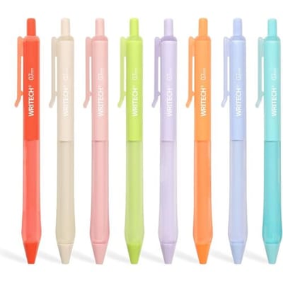 WRITECH intrekbare gelinktpennen: 0,7 mm fijn punt, assorti kleuren, zachte greep, set van 8, niet doordruipend en niet vlekken, extra soepele