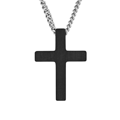 Traveller Kruis Ketting - Heren - Edelstaal - Zilverkleurig - Made in Germany - Duurzaam - Carbon Kruis - Edelstaal - 50cm - 171014