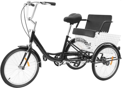 Driewieler Senioren - Volwassen driewieler Comfortfiets - Boodschappen doen - Met kinderzitje en mand - 20 inch - Zwart