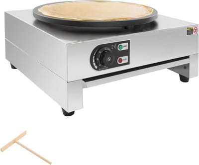 Elektrische Crêpemaker - Pannenkoekenplaat Bakplaat - Lekkere Pannenkoeken Maken - Roestvrij Staal Gietijzer - 40cm Diameter - Zilver Zwart