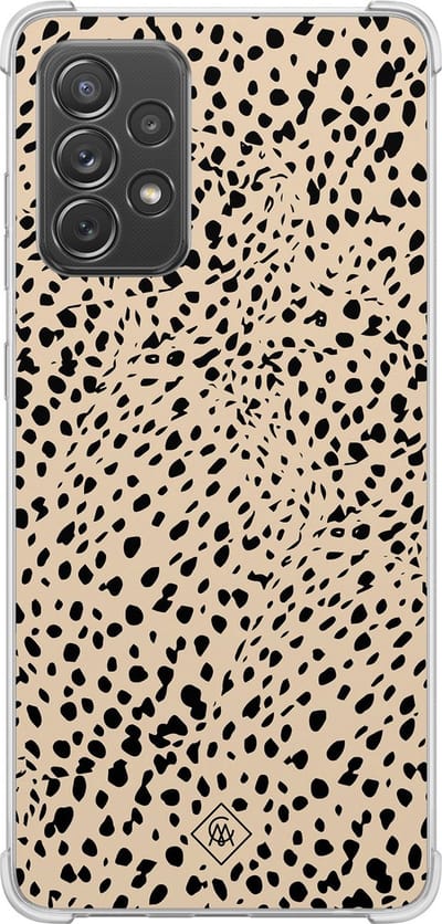 Casimoda® hoesje - Geschikt voor Samsung Galaxy A52 5G - Stippen bruin abstract - Shockproof case - Extra sterk - TPU/polycarbonaat - Bruin/beige, Transparant