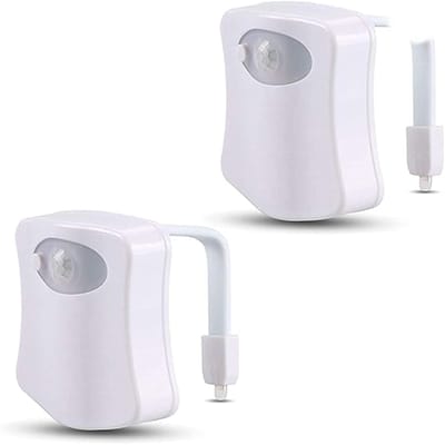 8-Kleuren LED Toilet Nachtlamp - Bewegingssensor & Lichtdetectie - Waterdichte WC Kom Verlichting - Flexibel Ontwerp - Zonder Batterijen - Wit-2 artikelen