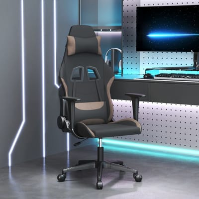 vidaXL - Gamestoel - stof - zwart - en - taupe