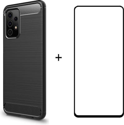 Silicone gel zwart hoesje Telefoonhoesje geschikt voor Samsung Galaxy A52 met full cover glas screenprotector