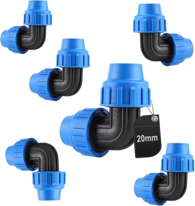 Hoekstuk 90 Graad voor PE Pijp - 20 mm - PP Kunststof Schroefverbinding voor Waterlevering en Irrigatiesystemen - 6 Stuks