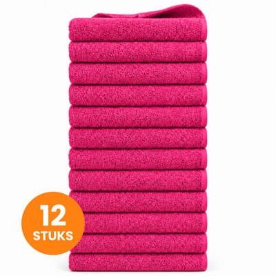 Funnies Handdoeken 12-Pack - Fuchsia - 50 x 100 cm - Set van 12 Stuks - 100% Katoen - 500 gram/m2 - Handdoek