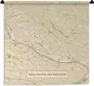 Wandkleed - Wanddoek - Esslingen am Neckar - Plattegrond - Kaart - Vintage - Stadskaart - 180x180 cm - Wandtapijt
