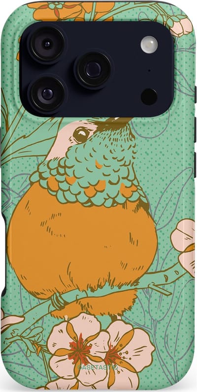 Casetastic hoesje geschikt voor Apple iPhone 17 Pro - MagSafe - Dubbellaagse bescherming - Bloesem Kolibrie - Fashion Case - Mintgroen Okergeel Zand