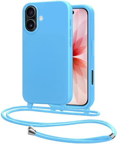 Hoes Geschikt voor iPhone 17 Met Telefoonkoord - Siliconen Hoesje Backcover Met Ketting - Lichtblauw