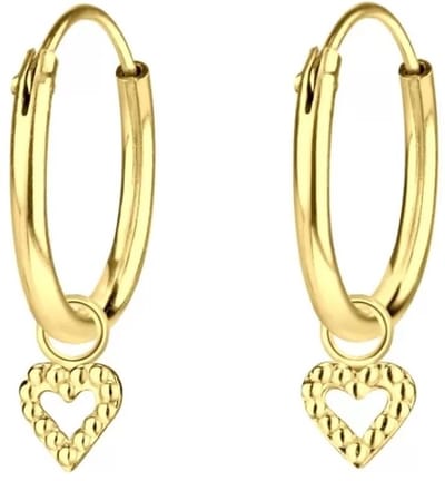 Joy|S - Zilveren hartje bedel oorbellen - oorringen voor kinderen - gold plated