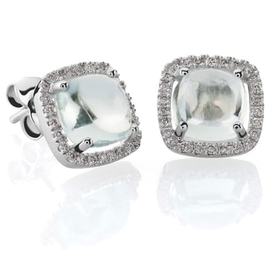 Orphelia OD-5316 - Oorstekers - 18 Karaat Witgoud - Diamant 0.26 ct / Aquamarijn 3.5 ct