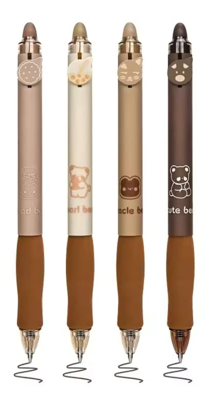 Uitgumbare pennen - Wisbare gelpen - 4stuks - leuke berenpen - 05mm - Beertjes - bruine uitwisbare gelpen - Schrijfwaren - Leren schrijven - CHPN