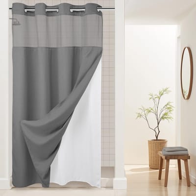 Famanu – Douchegordijn wafelweefsel met klikvoering 137 x 203 cm – hotel/spa look (grijs)