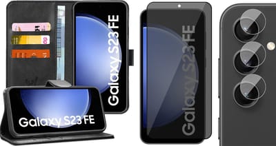 Hoesje geschikt voor Samsung Galaxy S23 FE - Privacy Screenprotector Volledig Dekkend Glas & Camera - Portemonnee Book Case Zwart