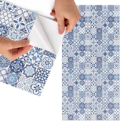 Tulup Meubelfolie - Blauw mozaïek Decoratiefolie Zelfklevend - 75x150 cm - Blauw Meubelfolie - Decoratiefolie - Geometrische Meubelfolie - Meubel Wrap Folie - Woonkamer decoratie - Achtergronden en patronen