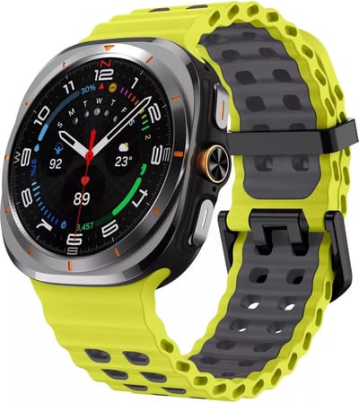 Strap-it Sport siliconen Wave bandje - geschikt voor de Samsung Galaxy Watch Ultra 2 (2026) / Ultra (2024/2025) - lime/donkergrijs