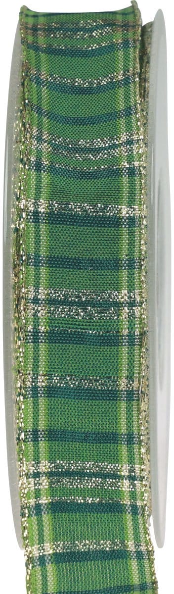 Decoratief lint Schots kerstlint groen goud 25mm 20m