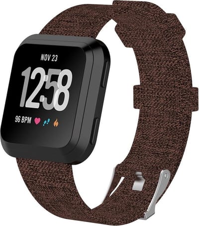KELERINO. Denim bandje voor Fitbit Versa (Lite) - Coffee