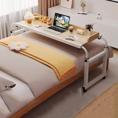 Laptoptafel op wielen - Verrijdbaar bureau - Thuiswerken & bed - In hoogte verstelbaar - 115x45 cm - Wit Zwart Hout