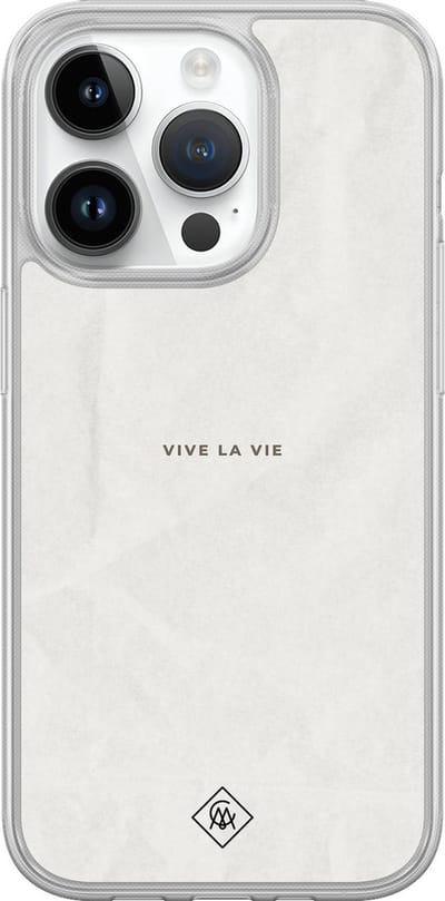 Casimoda® hoesje - Geschikt voor iPhone 14 Pro - Vive La Vie - 2-in-1 case - Schokbestendig - Tekst - Verhoogde randen - Grijs, Transparant
