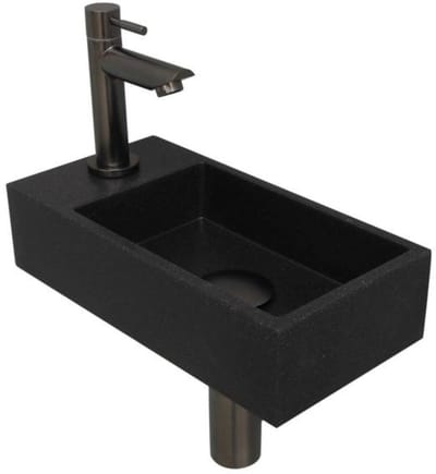 INK - Fonteinpack Quartz Links incl. Fonteinkraan - Design Sifon - Design Plug en Montageset - 360x180x90 Mm - Zwart