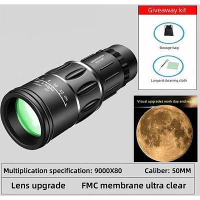 Draagbare telescoop 9000x80 HD Professionele monoculaire zoomverrekijker Weinig lichtzicht Nachtjacht Kampeeruitrusting A black