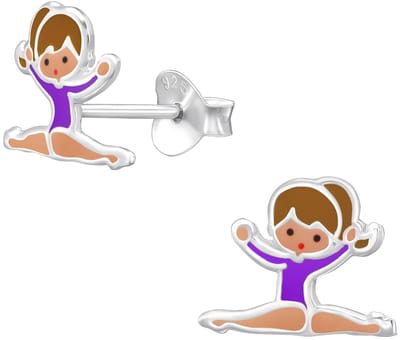 Joy|S - Zilveren ballerina turnster danseres oorbellen - 10 x 8 mm - paars - oorknoppen - kinderoorbellen - sterling zilver 925