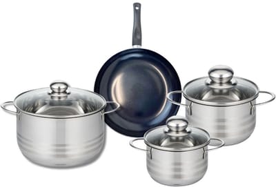 Set van 1 Koekenpan 20 cm en 3 kookpotten 14, 16 en 20 cm Elo Prima Glanzend