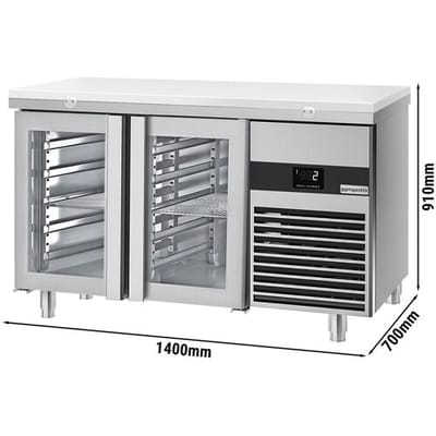 GGM Gastro Kühltisch PREMIUM - 1400x700mm - mit 2 Glastüren - inkl. Schneideplatte Weiß